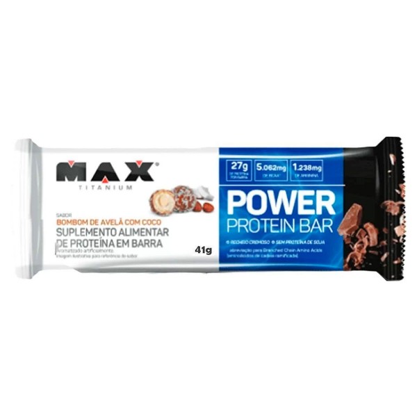 Power Protein Bar 41g avelã com coco Max Titanium