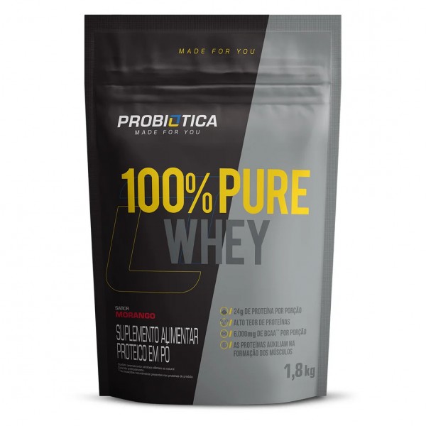 100% Pure Whey refil 1,8kg morango Probiotica