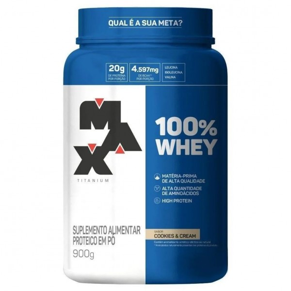 100% Whey pote 900g cookies Max Titanium