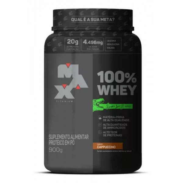 100% Whey pote 900g Dino cappuccino Max Titanium