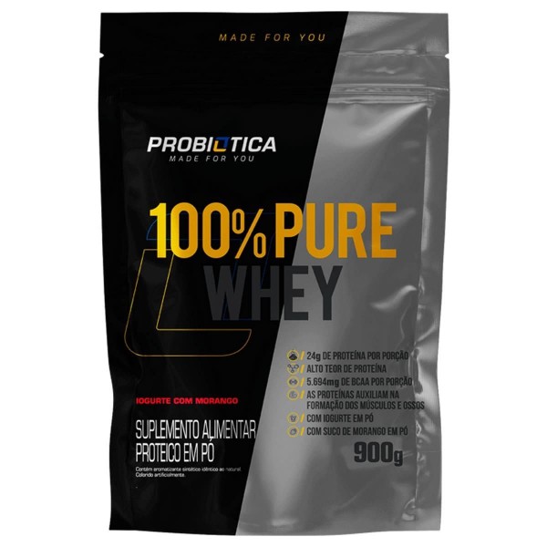 100% Pure Whey refil 900g iogurte com morango Probiotica