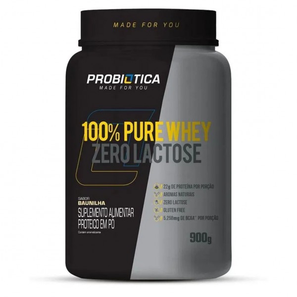 100% Pure Whey zero lactose 900g Baunilha  Probiotica