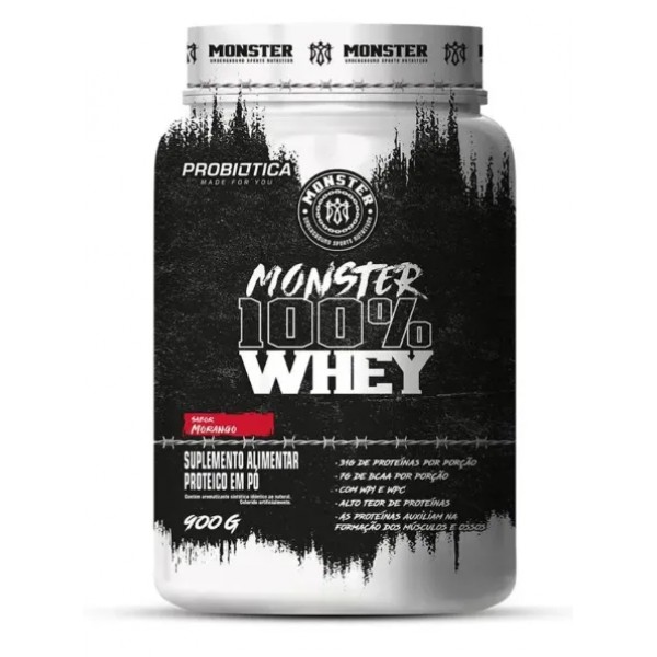 Monster 100% whey pote 900g morango Probiotica