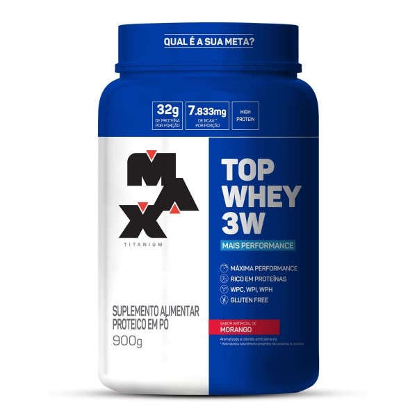 Top whey 3w 900g morango Max Titanium