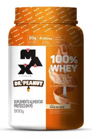 100% Whey pote 900g Dr. Peanut doce de leite Max Titanium