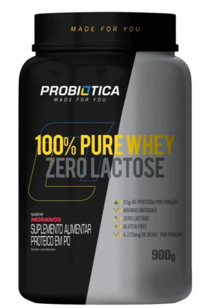 100% Pure Whey zero lactose 900g morango Probiotica