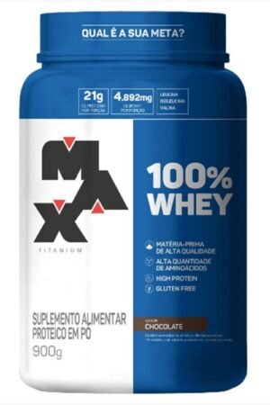 100% Whey pote 900g chocolate maltado Max Titanium