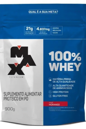 100% Whey refil 900g morango Max Titanium