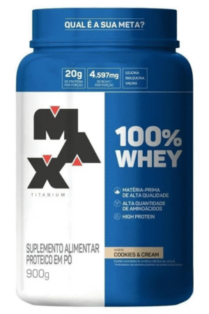 100% Whey pote 900g cookies Max Titanium