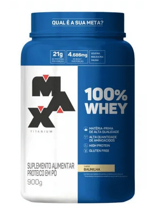 100% Whey pote 900g baunilha Max Titanium