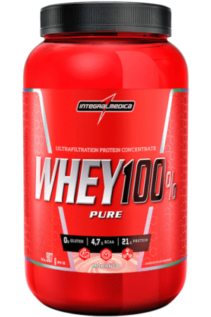 Whey 100% pote 907g morango Integral Médica
