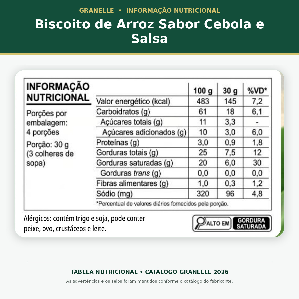 Biscoito de arroz 120g cebola e salsa Granelle - Imagem 2