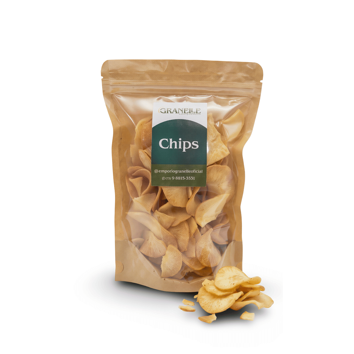 Mandioca chips cebola e salsa Granelle